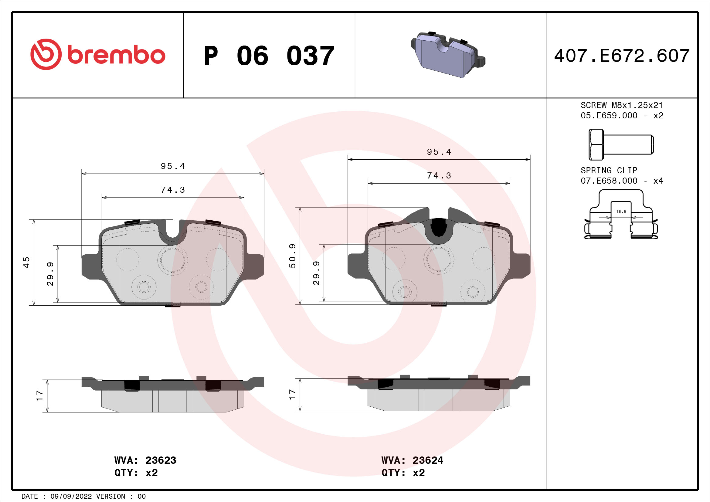 A.B.S. P 06 037 BREMBO Bremsbelagsatz, Scheibenbremse